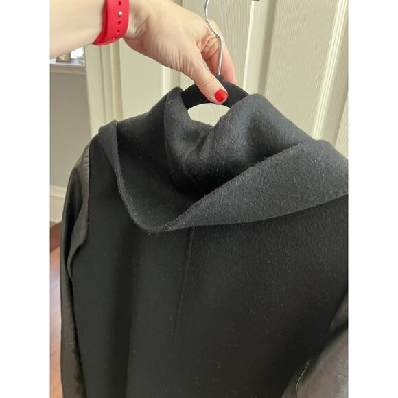 VINCE Black Wool Leather Zip Front Shawl Collar Jacket Coat - Picture 11 of 16